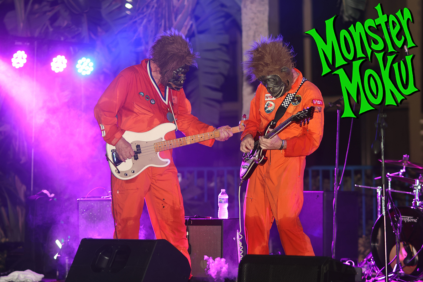 Ape-costumed musicians performing at Monster Moku