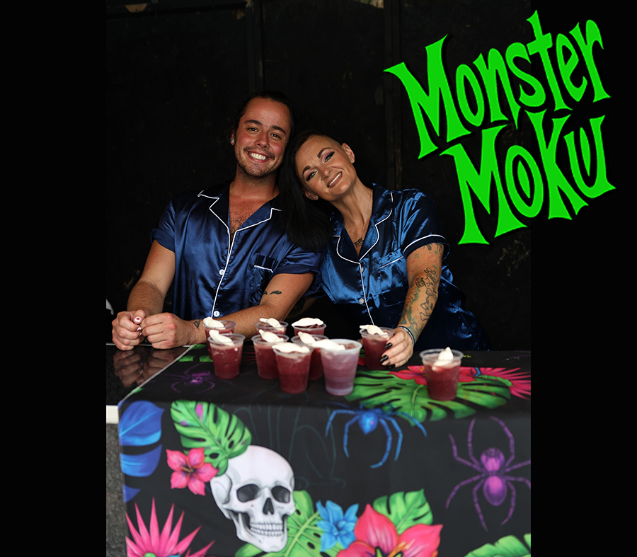 Monster Moku bartenders with cocktail samples