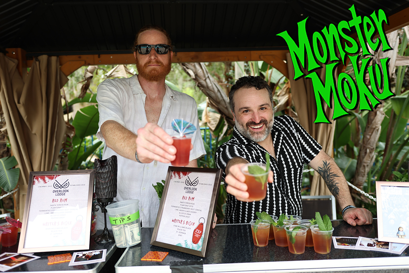 Guest bartenders serving tropical cocktails at Monster Moku