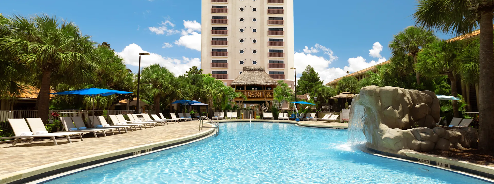 The tropical pool courtyard at DoubleTree ThemePark Resort Orlando