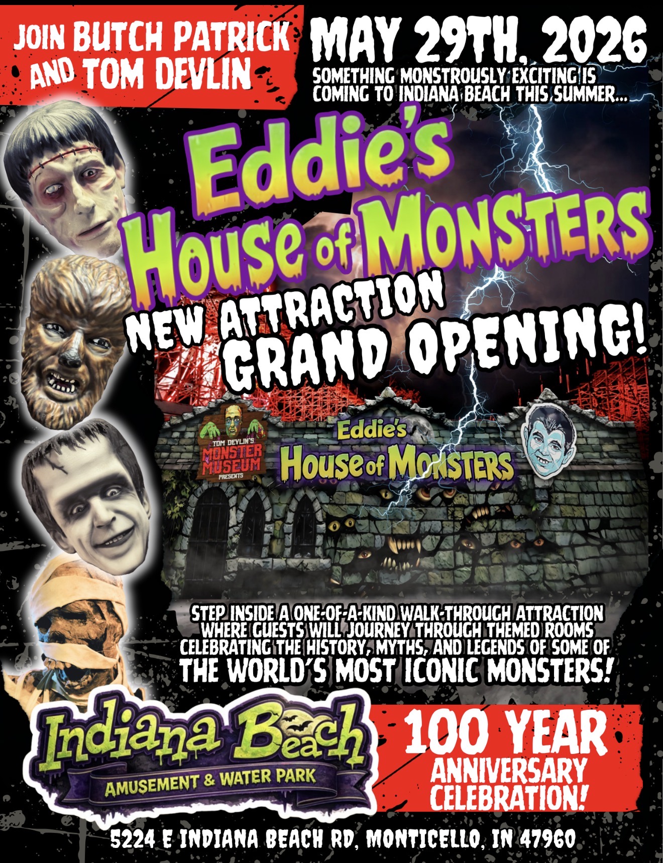 Promotional poster for Eddie’s House of Munsters monster attraction
